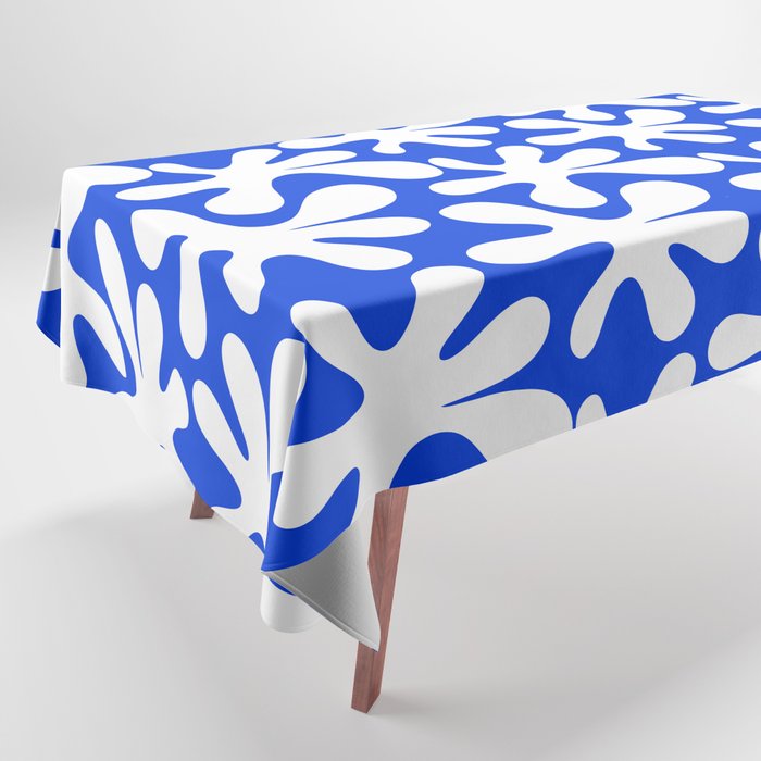 Bold Blue and White Funky Amoeba Dance Pattern Tablecloth Gallery Image 1