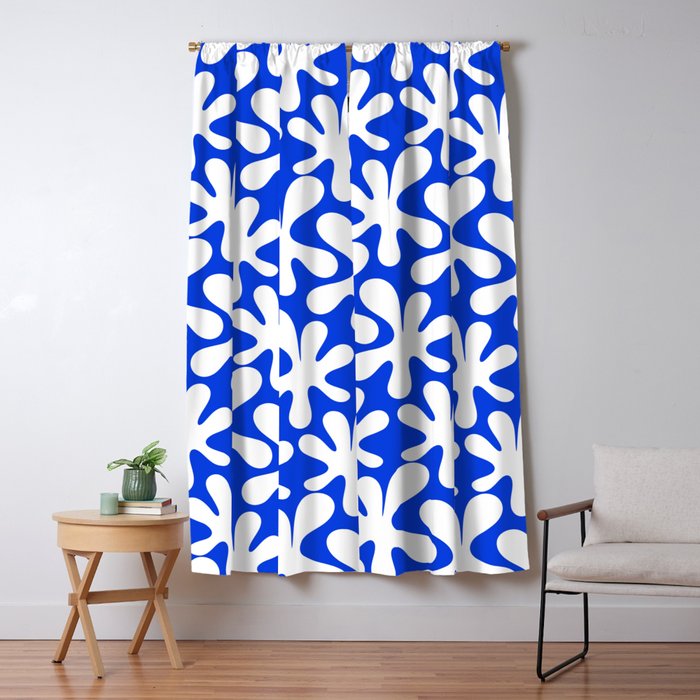 Bold Blue and White Funky Amoeba Dance Pattern Window Curtain Gallery Image 1
