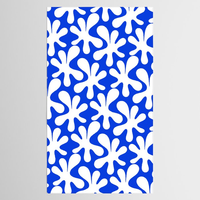 Bold Blue and White Funky Amoeba Dance Pattern Tablecloth Gallery Image 2