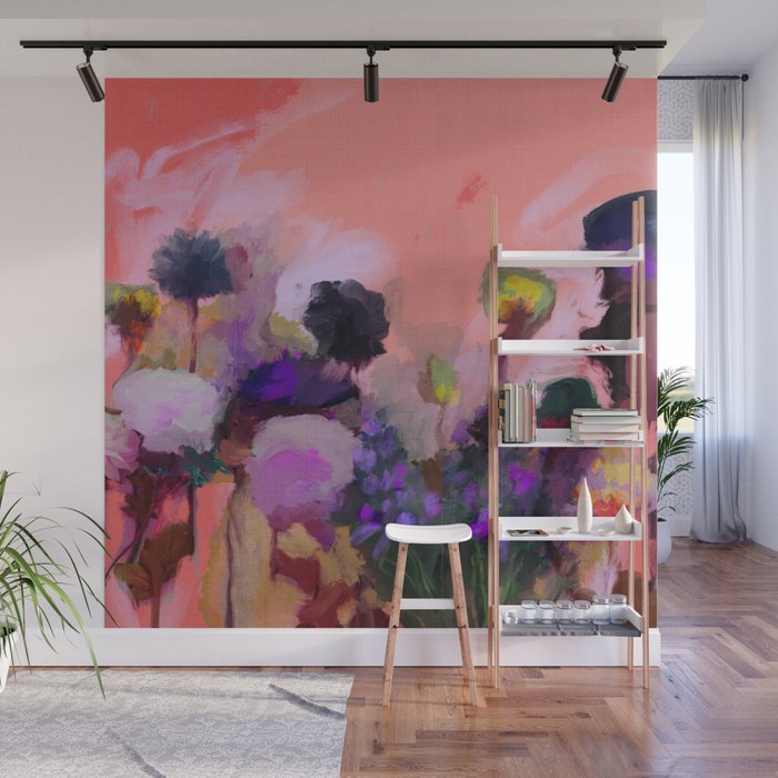 floral pink abstract Wall Mural Gallery Image 1