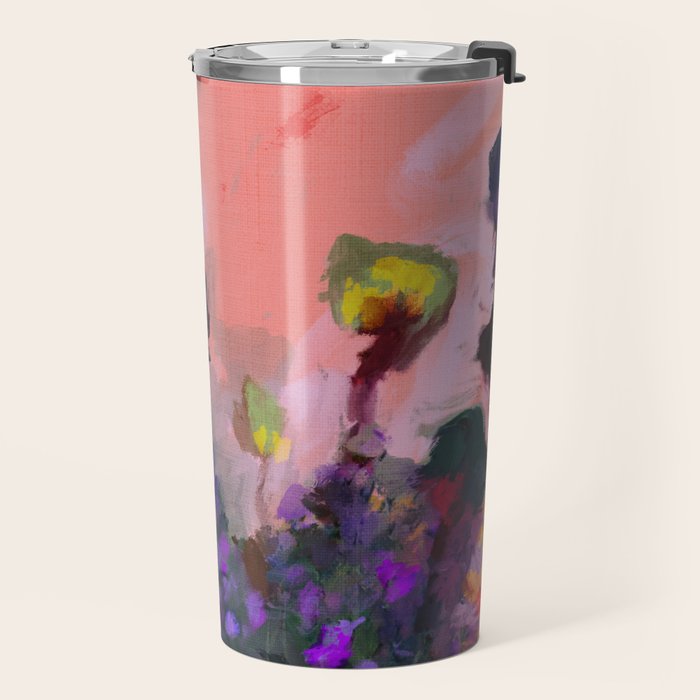 floral pink abstract Travel Mug Gallery Image 2