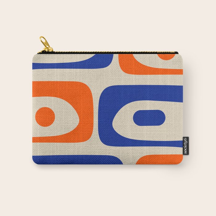 Mid Century Modern Abstract Retro Piquet Pattern in Blue and Orange Carry All Pouch Gallery Image 1