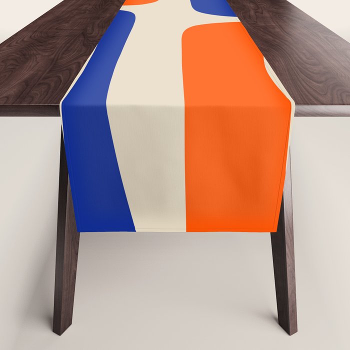 Mid Century Modern Abstract Retro Piquet Pattern in Blue and Orange Table Runner Gallery Image 1