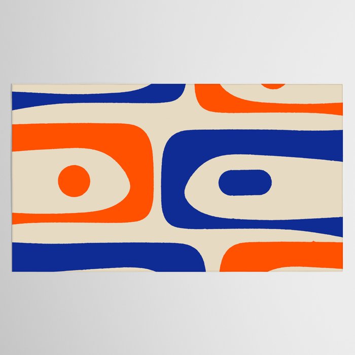 Mid Century Modern Abstract Retro Piquet Pattern in Blue and Orange Tablecloth Gallery Image 2