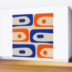 Mid Century Modern Abstract Retro Piquet Pattern in Blue and Orange Wall Mural Gallery Image 2