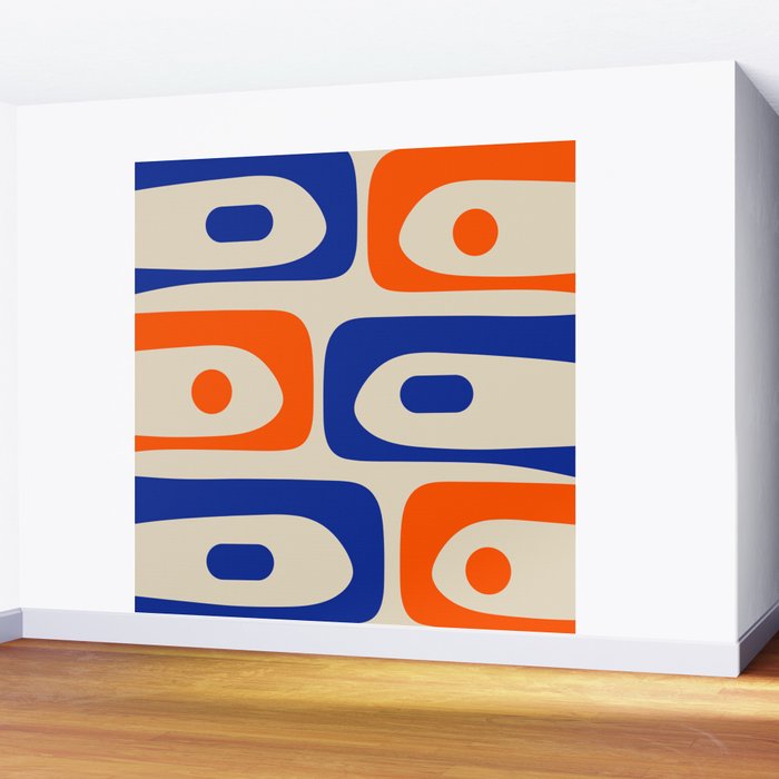 Mid Century Modern Abstract Retro Piquet Pattern in Blue and Orange Wall Mural Gallery Image 2