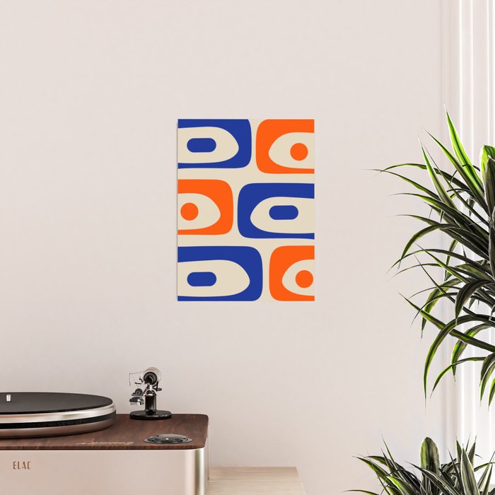 Mid Century Modern Abstract Retro Piquet Pattern in Blue and Orange Poster Gallery Image 2