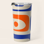 Mid Century Modern Abstract Retro Piquet Pattern in Blue and Orange Travel Mug Gallery Image 3