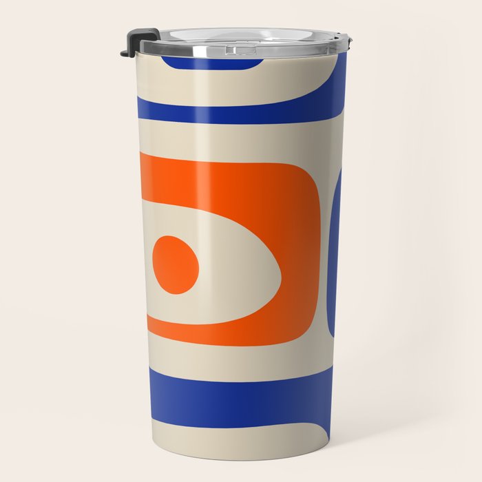 Mid Century Modern Abstract Retro Piquet Pattern in Blue and Orange Travel Mug Gallery Image 3