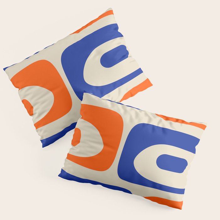 Mid Century Modern Abstract Retro Piquet Pattern in Blue and Orange Pillow Sham Gallery Image 3