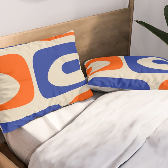 Mid Century Modern Abstract Retro Piquet Pattern in Blue and Orange Pillow Sham Gallery Image 2
