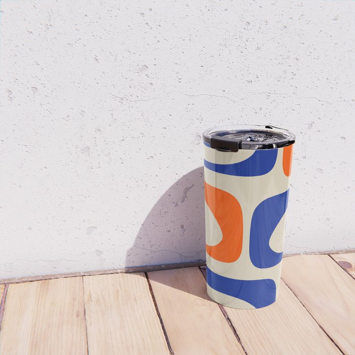 Mid Century Modern Abstract Retro Piquet Pattern in Blue and Orange Travel Mug Gallery Image 4