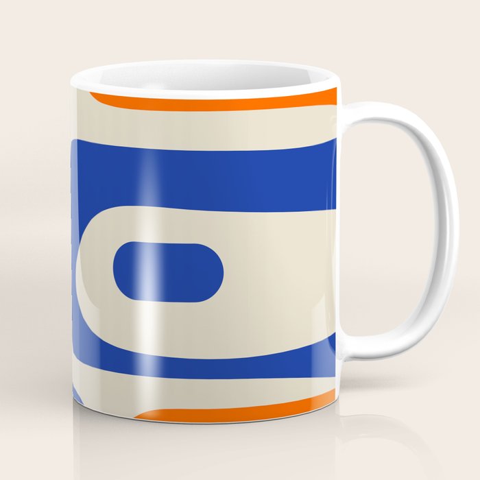 Mid Century Modern Abstract Retro Piquet Pattern in Blue and Orange Coffee Mug Gallery Image 1