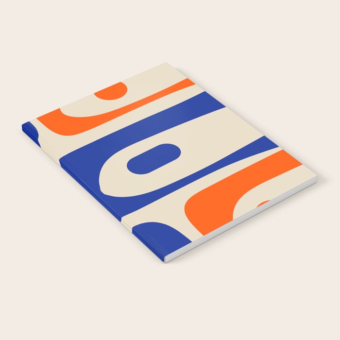 Mid Century Modern Abstract Retro Piquet Pattern in Blue and Orange Notebook Gallery Image 1