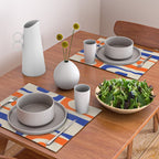 Mid Century Modern Abstract Retro Piquet Pattern in Blue and Orange Placemat Gallery Image 2