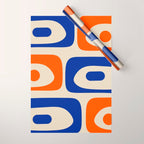 Mid Century Modern Abstract Retro Piquet Pattern in Blue and Orange Wrapping Paper Gallery Image 1