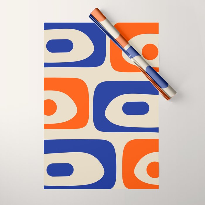 Mid Century Modern Abstract Retro Piquet Pattern in Blue and Orange Wrapping Paper Gallery Image 1