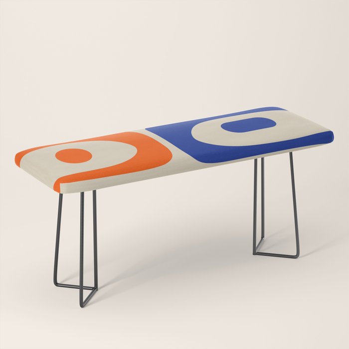 Mid Century Modern Abstract Retro Piquet Pattern in Blue and Orange Bench Gallery Image 1
