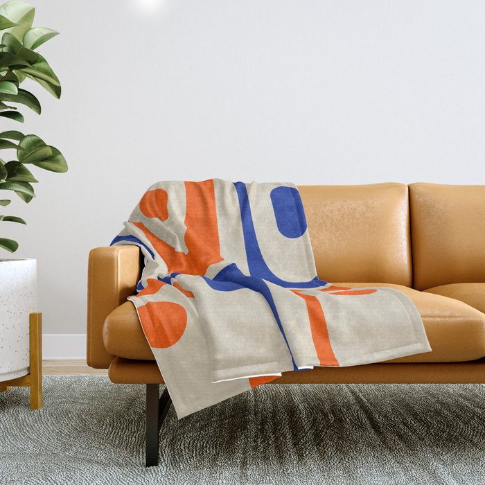 Mid Century Modern Abstract Retro Piquet Pattern in Blue and Orange Throw Blanket Gallery Image 1