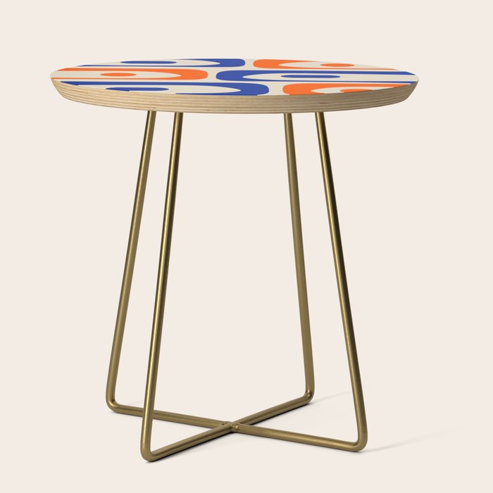 Mid Century Modern Abstract Retro Piquet Pattern in Blue and Orange Side Table Gallery Image 1
