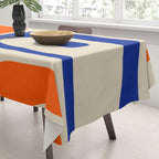 Mid Century Modern Abstract Retro Piquet Pattern in Blue and Orange Tablecloth Gallery Image 3