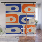 Mid Century Modern Abstract Retro Piquet Pattern in Blue and Orange Wall Mural Gallery Image 1