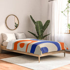 Mid Century Modern Abstract Retro Piquet Pattern in Blue and Orange Comforter Gallery Image 2