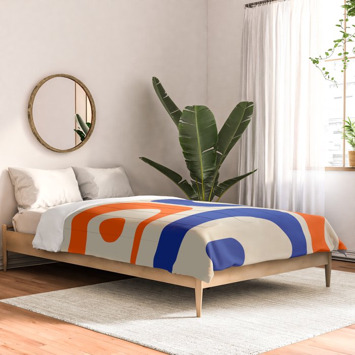 Mid Century Modern Abstract Retro Piquet Pattern in Blue and Orange Comforter Gallery Image 2