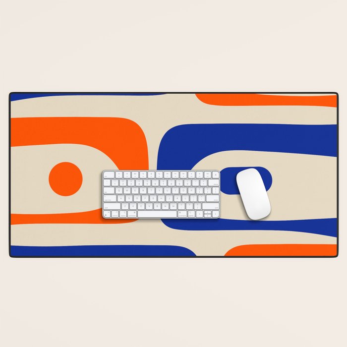 Mid Century Modern Abstract Retro Piquet Pattern in Blue and Orange Desk Mat Gallery Image 1