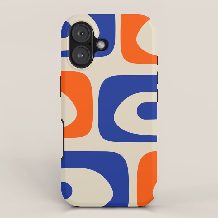Mid Century Modern Abstract Retro Piquet Pattern in Blue and Orange iPhone Case Gallery Image 1