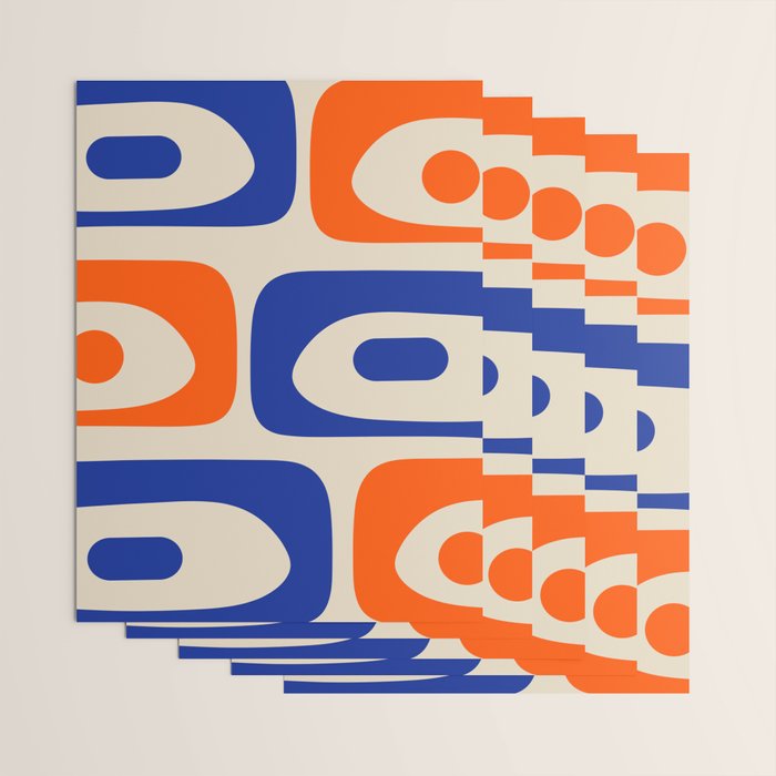 Mid Century Modern Abstract Retro Piquet Pattern in Blue and Orange Wrapping Paper Gallery Image 3
