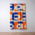 Mid Century Modern Abstract Retro Piquet Pattern in Blue and Orange Window Curtain Gallery Image 3