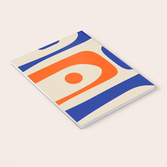 Mid Century Modern Abstract Retro Piquet Pattern in Blue and Orange Notebook Gallery Image 3