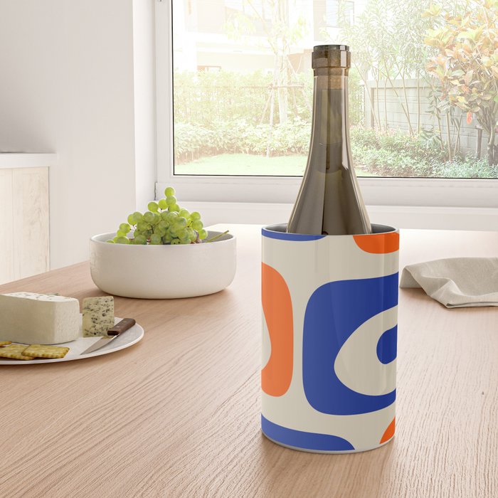 Mid Century Modern Abstract Retro Piquet Pattern in Blue and Orange Wine Chiller Gallery Image 4