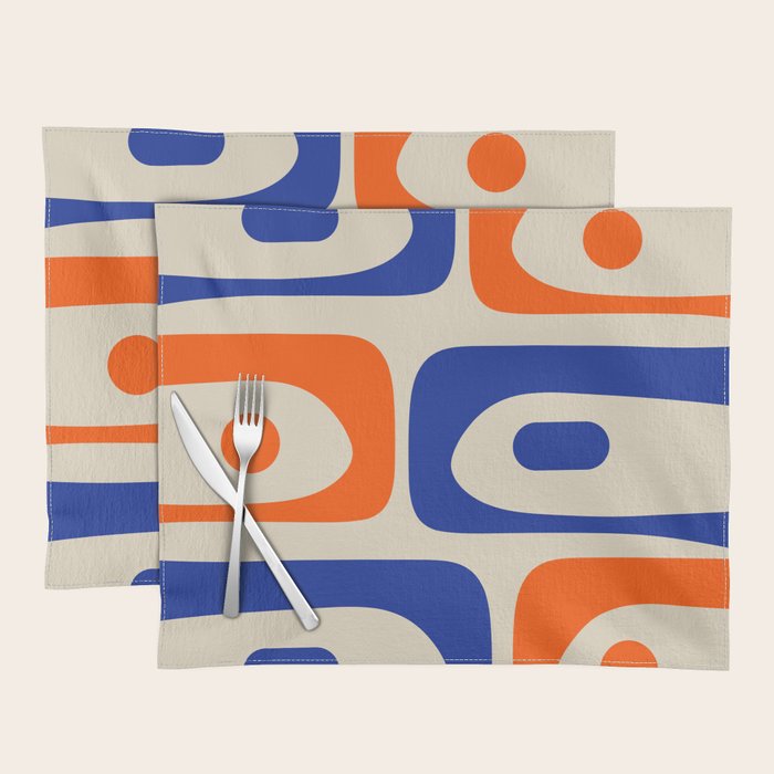 Mid Century Modern Abstract Retro Piquet Pattern in Blue and Orange Placemat Gallery Image 1