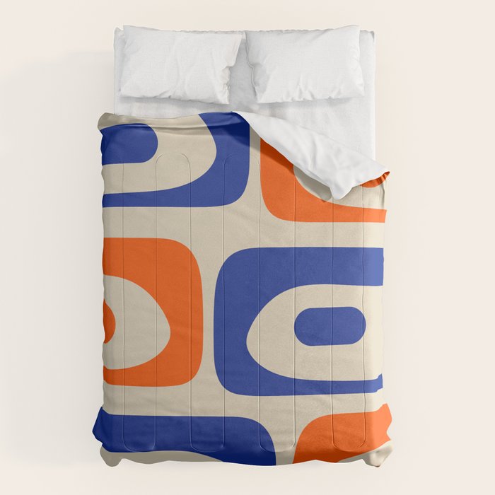 Mid Century Modern Abstract Retro Piquet Pattern in Blue and Orange Comforter Gallery Image 6