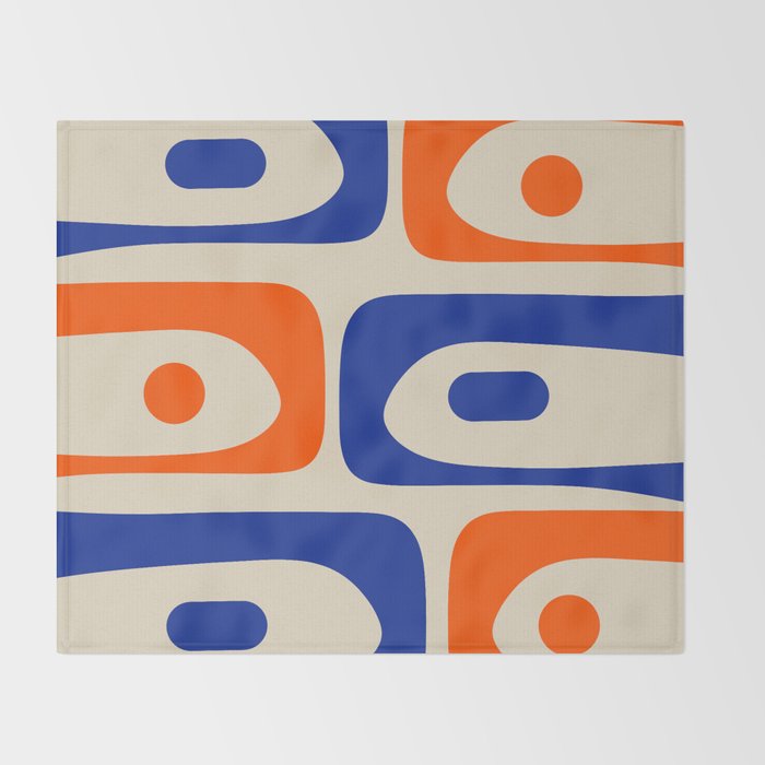 Mid Century Modern Abstract Retro Piquet Pattern in Blue and Orange Throw Blanket Gallery Image 2