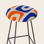 Mid Century Modern Abstract Retro Piquet Pattern in Blue and Orange Stool Gallery Image 2