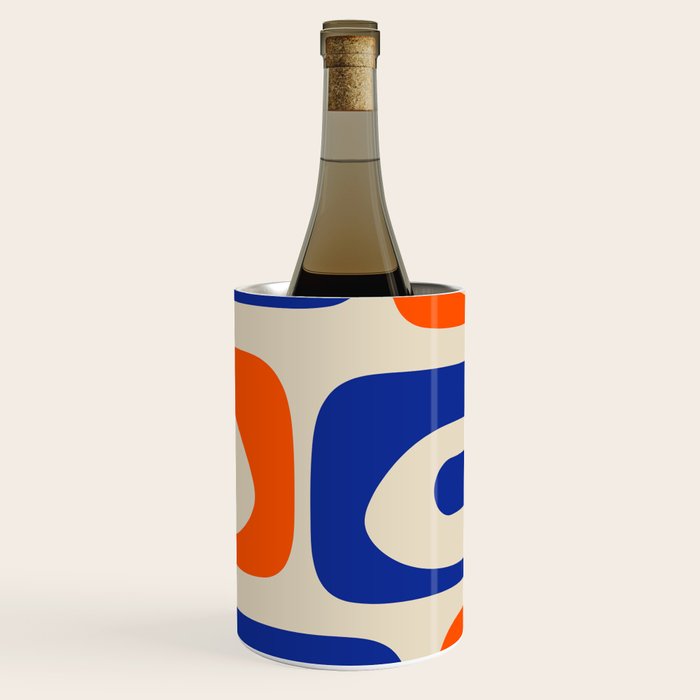 Mid Century Modern Abstract Retro Piquet Pattern in Blue and Orange Wine Chiller Gallery Image 1