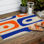 Mid Century Modern Abstract Retro Piquet Pattern in Blue and Orange Outdoor Rug Gallery Image 2