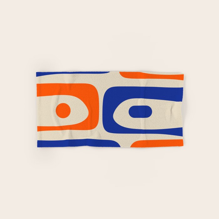 Mid Century Modern Abstract Retro Piquet Pattern in Blue and Orange Bath Towel Gallery Image 1