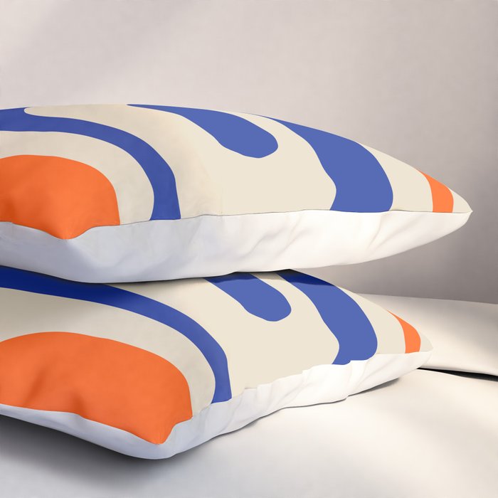 Mid Century Modern Abstract Retro Piquet Pattern in Blue and Orange Pillow Sham Gallery Image 3