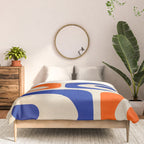 Mid Century Modern Abstract Retro Piquet Pattern in Blue and Orange Comforter Gallery Image 3
