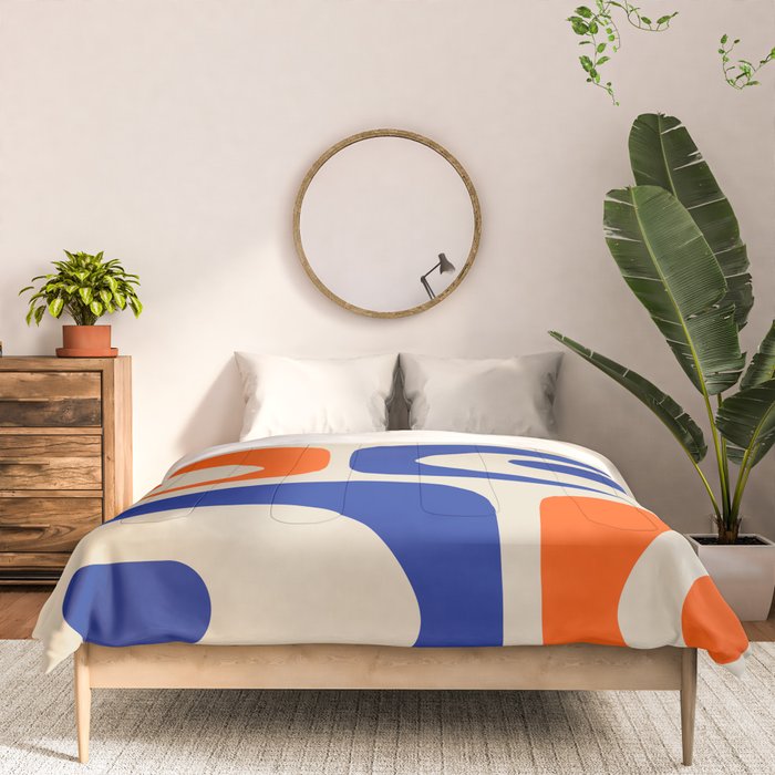Mid Century Modern Abstract Retro Piquet Pattern in Blue and Orange Comforter Gallery Image 3