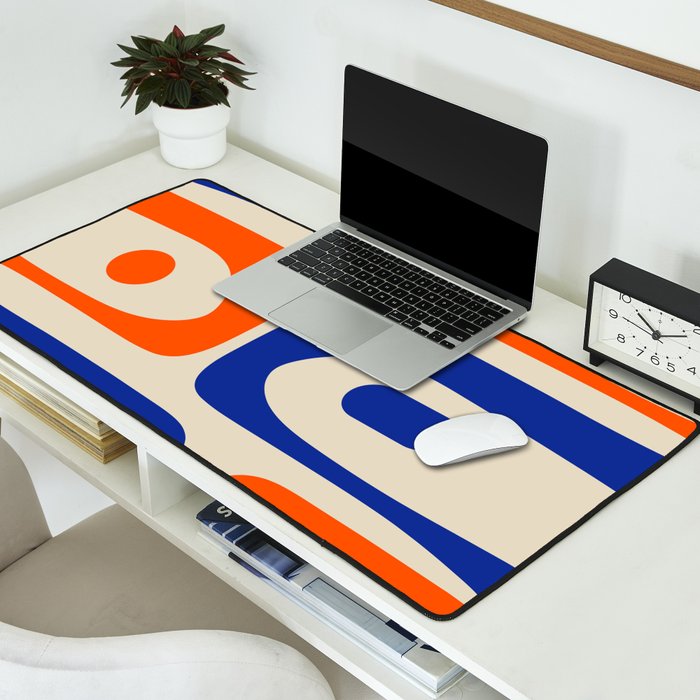 Mid Century Modern Abstract Retro Piquet Pattern in Blue and Orange Desk Mat Gallery Image 2