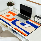 Mid Century Modern Abstract Retro Piquet Pattern in Blue and Orange Desk Mat Gallery Image 2