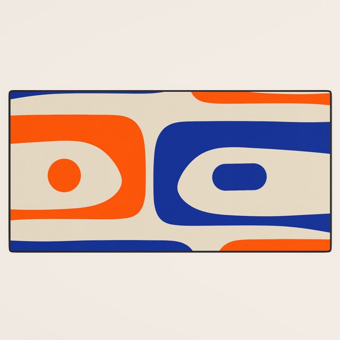 Mid Century Modern Abstract Retro Piquet Pattern in Blue and Orange Desk Mat Gallery Image 3