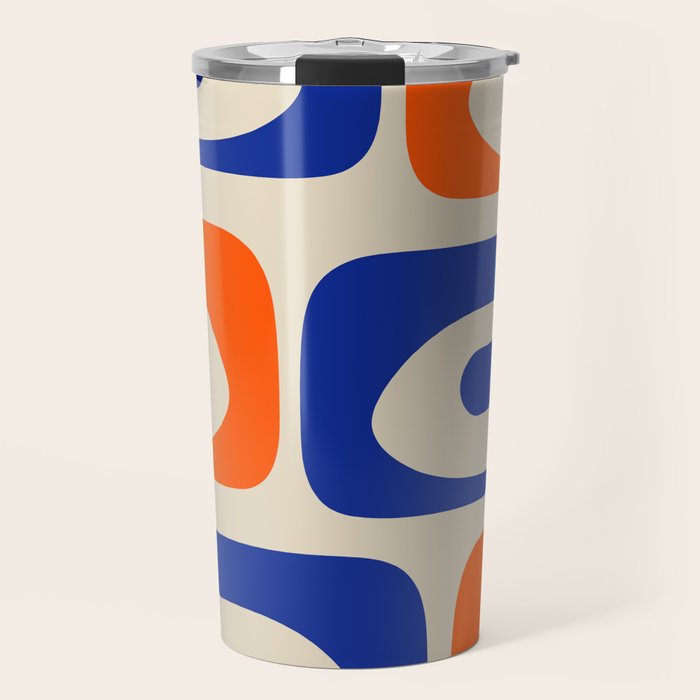 Mid Century Modern Abstract Retro Piquet Pattern in Blue and Orange Travel Mug Gallery Image 1