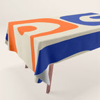 Mid Century Modern Abstract Retro Piquet Pattern in Blue and Orange Tablecloth Gallery Image 1