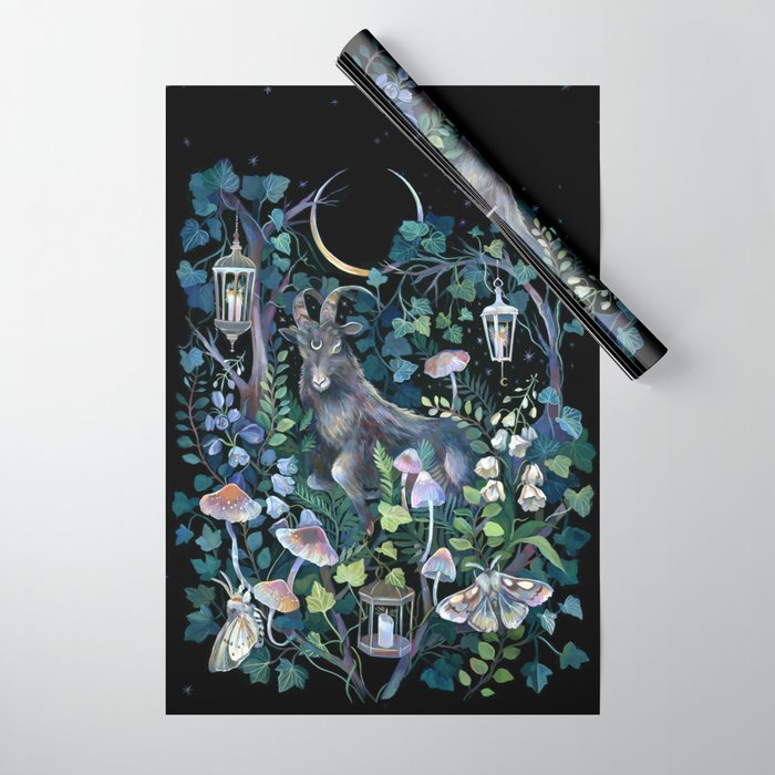 Black Goat Moon Garden Wrapping Paper Gallery Image 1